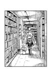  amatsukaze_(kantai_collection) book bookshelf greyscale indoors kantai_collection mizuno_(okn66) monochrome rensouhou-kun walking 