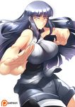  1girl bangs bare_shoulders blue_hair breasts cowboy_shot eyebrows eyebrows_visible_through_hair fighting_stance haganef hyuuga_hinata large_breasts long_hair looking_at_viewer naruto open_mouth pixiv_manga_sample simple_background sleeveless solo white_background white_eyes 