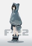  absurdres bangs black_hair blunt_bangs closed_mouth commentary design f-22_raptor fami_(yellow_skies) full_body gradient gradient_background highres hood hoodie long_hair original shoes sidelocks sneakers solo standing 