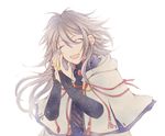  :d bookmark closed_eyes facing_viewer keroq long_hair male_focus o-ring open_mouth robe seikaisuru_kado silver_hair smile solo upper_body white_robe yaha-kui_zashunina 