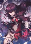  2017 artist_name bandaged_arm bandages belt black_hair black_legwear black_neckwear braid character_name darkavey flower long_hair petals red_flower red_rose revealing_clothes rose rose_petals side_braid solo tales_of_(series) tales_of_berseria thighhighs torn_clothes torn_legwear velvet_crowe yellow_eyes 