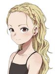 absurdres bangs_pinned_back bare_shoulders black_dress blonde_hair brown_eyes close-up closed_mouth dress flat_chest hair_ornament hairclip highres long_hair looking_at_viewer original simple_background smile solo too_many_hairclips white_background yamamoto_souichirou 