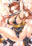  armpits arms_up artist_name at_classics bare_legs black_legwear black_panties blush breasts brown_eyes brown_hair cameltoe cleavage covered_nipples fan fatal_fury folding_fan groin hair_intakes high_ponytail large_breasts long_hair looking_at_viewer mouth_hold panties sample shiranui_mai side_slit sideboob snk socks solo squatting the_king_of_fighters traditional_media underwear watermark 