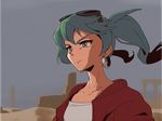  90s aqua_eyes aqua_hair choroli_(chorolin) desert earrings eyewear_on_head glaring hatsune_miku jacket jewelry long_hair parody ruins shirt solo style_parody suna_no_wakusei_(vocaloid) sunglasses t-shirt twintails vocaloid 