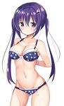  arms_behind_back blush bow bow_bra bow_panties bra breasts cleavage closed_mouth collarbone cowboy_shot embarrassed eyebrows_visible_through_hair gochuumon_wa_usagi_desu_ka? hair_ornament hairclip kurou_(quadruple_zero) large_breasts long_hair looking_at_viewer navel panties purple_eyes purple_hair sidelocks signature simple_background solo standing stomach tedeza_rize thighhighs twintails underwear underwear_only undressing very_long_hair white_background 
