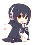  armband bird black_hair black_jacket boots brown_eyes grape-kun headphones heart hug humboldt_penguin humboldt_penguin_(kemono_friends) jacket kemono_friends looking_at_viewer multicolored_hair open_mouth penguin pink_hair short_hair simple_background watanon_(gakushokutei) white_background 