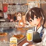  :d alcohol beer beer_mug brown_eyes brown_hair colored_pencil_(medium) commentary_request cup dated food hair_between_eyes holding holding_cup japanese_clothes kaga_(kantai_collection) kantai_collection kirisawa_juuzou muneate numbered okonomiyaki open_mouth short_hair side_ponytail smile tasuki traditional_media translation_request twitter_username 