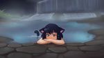  animal_ears cat_ears cat_tail cyan_(show_by_rock!!) green_eyes night nude onsen outdoors paintrfiend show_by_rock!! solo tail water 