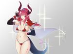  ;) armor bikini bikini_armor blue_eyes blue_ribbon blush breasts cape collarbone commentary_request cowboy_shot curled_horns dragon_tail elbow_gloves elizabeth_bathory_(brave)_(fate) elizabeth_bathory_(fate)_(all) eyes_visible_through_hair fang fang_out fate/grand_order fate_(series) gloves hayabusa horns legs_together long_hair looking_at_viewer navel one_eye_closed over_shoulder oversized_clothes pauldrons pink_hair pointy_ears red_armor red_bikini ribbon silver_trim small_breasts smile solo sparkle standing string_bikini swimsuit sword sword_over_shoulder tail tiara vambraces weapon weapon_over_shoulder white_cape 