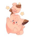  &gt;_o blue_eyes blush_stickers clefairy cleffa falling fang gen_1_pokemon gen_2_pokemon hideko_(l33l3b) no_humans one_eye_closed open_mouth pokemon pokemon_(creature) simple_background smile standing standing_on_one_leg star white_background 