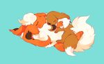  blush closed_eyes closed_mouth eevee flareon fluffy gen_1_pokemon hand_on_own_face hideko_(l33l3b) lying no_humans on_back on_stomach parted_lips pokemon pokemon_(creature) simple_background sleeping tail 
