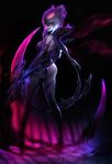  :d artist_name ass bare_shoulders black_background blood breasts evelynn finger_to_mouth fingernails from_behind full_body hair_between_eyes highres league_of_legends legs looking_at_viewer looking_back md5_mismatch medium_breasts multicolored_hair open_mouth pink_hair scythe sharp_fingernails sideboob simple_background smile solo standing steve_zheng two-tone_hair watermark web_address white_hair white_skin yellow_eyes 