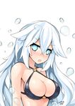  bare_shoulders bikini black_bikini black_heart blue_eyes blush breasts cleavage criss-cross_halter halterneck highres large_breasts long_hair looking_at_viewer neptune_(series) purerin solo swimsuit symbol-shaped_pupils upper_body very_long_hair white_hair 