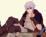  boots cape fire_emblem fire_emblem:_kakusei gloves hood looking_at_viewer male_focus male_my_unit_(fire_emblem:_kakusei) my_unit_(fire_emblem:_kakusei) solo white_hair yellow_eyes 