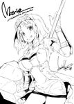  absurdres breasts cinderella_blade cleavage dress greyscale highres kudou_hiroshi large_breasts looking_at_viewer monochrome short_dress short_hair short_sleeves solo veil 