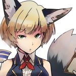  animal_ears bangs bare_shoulders blonde_hair bob_cut book chestnut_mouth close-up collared_dress commentary_request cup dress eyebrows_visible_through_hair fox_ears fox_girl fox_tail fran_francois_francesca_de_bourgogne gloves god_eater god_eater_2:_rage_burst green_eyes half-closed_eyes high_collar holding holding_book layered_clothing looking_at_viewer open_book portrait raised_eyebrow short_hair simple_background sleeveless sleeveless_dress solo steam tail teacup transpot_nonoko vest white_background white_dress white_gloves wing_collar 