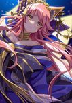  animal_ears bell breasts cleavage collarbone fate/extra fate/extra_ccc fate/grand_order fate_(series) fox_ears fox_tail hair_ribbon japanese_clothes large_breasts long_hair multiple_tails ne-on outdoors pink_hair ribbon solo tail tamamo_(fate)_(all) tamamo_no_mae_(fate) tears very_long_hair yellow_eyes 