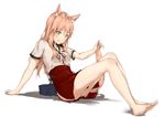  animal_ear_fluff animal_ears bag barefoot fate/extra fate/extra_ccc fate/extra_ccc_fox_tail fate/grand_order fate_(series) feet fox_ears fox_tail full_body long_hair pixel_(yuxian) school_bag school_uniform simple_background skirt soles solo suzuka_gozen_(fate) tail yellow_eyes 