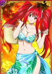  00s 1girl bikini breasts card_(medium) curvy female ikkitousen kanpei large_breasts long_hair looking_at_viewer red_hair shiny_skin smile swimsuit twintails 