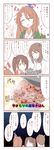  4koma absurdres beans brown_eyes brown_hair comic confetti flat_chest flying_sweatdrops food hachimaki hat headband headgear highres japanese_clothes kantai_collection magatama multiple_girls open_mouth party_hat rice ryuujou_(kantai_collection) smile star star_print sweatdrop taihou_(kantai_collection) translation_request twintails v wataru_(nextlevel) zuihou_(kantai_collection) 