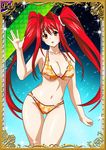  00s 1girl bikini breasts card_(medium) curvy female ikkitousen kanpei large_breasts long_hair looking_at_viewer red_hair shiny_skin smile swimsuit twintails 