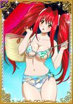  00s 1girl bikini breasts card_(medium) curvy female ikkitousen kanpei large_breasts long_hair looking_at_viewer red_hair shiny_skin swimsuit twintails 