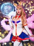  1girl ahri asian blonde_hair blue_eyes breasts cleavage cosplay league_of_legends magical_girl photo rinnie_riot star_guardian_ahri 