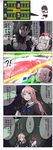  3girls 4koma beret black_hair comic executioner_(girls_frontline) gameplay_mechanics girls_frontline gloves glowing glowing_eyes hat highres long_hair mp5_(girls_frontline) multiple_girls ntw-20_(girls_frontline) pale_skin pink_eyes pink_hair rainbow red_eyes silver_hair smile speech_bubble translated xiujia_yihuizi 