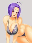  1girl bikini breasts huge_breasts idolmaster kawanuma_uotsuri miura_azusa purple_hair red_eyes solo swimsuit 