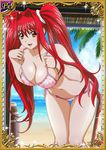  00s 1girl beach bikini breasts card_(medium) curvy female ikkitousen kanpei large_breasts long_hair looking_at_viewer red_hair shiny_skin sky smile swimsuit twintails 