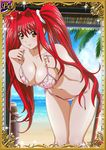  00s 1girl beach bikini breasts card_(medium) curvy female ikkitousen kanpei large_breasts long_hair looking_at_viewer red_hair shiny_skin sky swimsuit twintails 