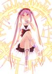  ass bare_shoulders benbe crossed_legs dress euryale fate/grand_order fate/hollow_ataraxia fate_(series) hairband high_heels highres lolita_hairband long_hair looking_at_viewer purple_eyes purple_hair sandals smile solo twintails 