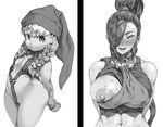  abs areolae arms_behind_back bangs bare_shoulders blunt_bangs blush braid breasts commentary_request cowboy_shot crop_top dragon_quest dragon_quest_xi flat_chest graphite_(medium) greyscale hair_over_one_eye half-closed_eye hand_on_own_arm head_scarf highres hips kei_(bekei) large_areolae large_breasts lips long_ponytail looking_at_viewer martina_(dq11) monochrome multiple_girls nose_blush o-ring one_breast_out ponytail puffy_nipples reflective_eyes revealing_clothes shiny shiny_hair simple_background smile split_image sweat tank_top teeth thighs toned traditional_media twin_braids upper_body veronica_(dq11) white_background 