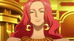  1girl animated animated_gif animation baccarat_(one_piece) earrings green_eyes long_hair moving no_sound one_piece one_piece_film_gold red_hair talking 