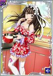  00s 1girl breasts brown_hair cooking dress female happy ikkitousen kimono long_hair looking_at_viewer looking_back small_breasts smile ten&#039;i_(ikkitousen) tongue_out 