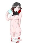  1girl areolae black_hair blush breasts cellphone headphones looking_at_viewer medium_breasts multicolored_hair navel nipples pajamas panties pose pussy red_hair ruby_rose rwby shirt shirt_lift short_hair silver_eyes sinccubi smile solo tank_top two-tone_hair underwear 