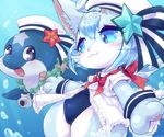  artist_request blue_eyes blue_hair cat cat_busters furry shark smile 