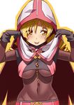  :p belt black_gloves blonde_hair blush bodystocking breasts cloak commentary_request cosplay covered_navel drill_hair eyebrows_visible_through_hair gloves hair_between_eyes hood hooded_cloak long_hair looking_at_viewer magia_record:_mahou_shoujo_madoka_magica_gaiden magical_girl mahou_shoujo_madoka_magica medium_breasts smile solo tamaki_iroha tamaki_iroha_(cosplay) tanukimaso tomoe_mami tongue tongue_out twin_drills twintails underboob upper_body yellow_eyes 