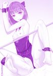  1girl armpits barefoot bondage censored fate/grand_order fate_(series) feet helena_blavatsky_(fate/grand_order) lip_biting medium_hair monochrome pussy pussy_juice restrained ribbon shady_(373162955) small_breasts soles strapless_dress tears toes 