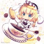 :o apron bangs black_footwear black_skirt blonde_hair blunt_bangs blush_stickers bolo_tie bread chibi coffee collared_shirt commentary_request cup eyebrows_visible_through_hair fleur_de_lapin_uniform food frilled_apron frilled_cuffs frilled_shirt frilled_skirt frills gochuumon_wa_usagi_desu_ka? green_eyes highres holding kettle kirima_sharo looking_at_viewer melon_bread minigirl pancake pantyhose parted_lips puffy_sleeves saucer shirt shoes short_hair skirt solo spoon twitter_username underbust waist_apron wakui_souta wavy_hair white_apron white_legwear white_shirt wing_collar wrist_cuffs 
