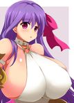 afuro armband belt_collar bow breasts collarbone covered_nipples fate/extra fate/extra_ccc fate/grand_order fate_(series) gigantic_breasts hair_bow hair_ribbon long_hair looking_at_viewer o-ring o-ring_top parted_lips passion_lip pink_eyes purple_hair ribbon skindentation solo very_long_hair 