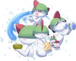  animal_print bad_id bad_pixiv_id blush bottle bringthanoise closed_eyes coconut cow_print drinking drinking_straw fruit_cup gen_3_pokemon highres milk milk_bottle no_humans open_mouth pokemon pokemon_(creature) ralts ramune red_eyes smile twitter_username water_bottle 