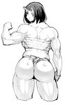  ass cropped_legs earrings elf-san_wa_yaserarenai. flexing from_behind fundoshi greyscale horns japanese_clothes jewelry looking_at_viewer looking_back monochrome muscle muscular_female oga-san oni pointy_ears pose short_hair simple_background sketch skindentation smile solo synecdoche thick_thighs thighs white_background 