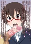  fellatio k-on! manabe_nodoka megane okamura_hijiki open_mouth oral potential_duplicate saliva smegma translation_request 