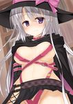  ayachi_nene blush breasts hat highres long_hair looking_at_viewer makochan42 medium_breasts purple_eyes ribbon sanoba_witch silver_hair skirt solo witch_hat 
