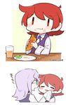  2girls :3 croix_meridies eating glasses gyaheung little_witch_academia multiple_girls red_hair sandwich shiny_chariot 