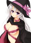  absurdres ayachi_nene blush breasts choker cleavage ero-god hat highres long_hair looking_at_viewer medium_breasts open_mouth purple_eyes ribbon sanoba_witch silver_hair solo witch_hat yuzu-soft 
