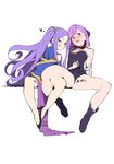  2girls bare_legs blush fate/grand_order fate_(series) full_body helena_blavatsky_(fate/grand_order) jikatarou legs licking_lips multiple_girls naughty_face pink_eyes pink_hair purple_eyes purple_hair spread_legs thighs wu_zetian_(fate/grand_order) 