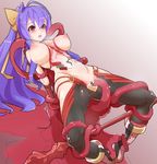  1girl blazblue bow breasts infraton large_breasts mai_natsume purple_hair red_eyes restrained tentacle 