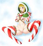  1girl absurdres bell blonde_hair blue_eyes blush braid breasts christmas collar from_above full_body gloves half-closed_eyes hand_on_own_chest hands_up hood itsuko103 linkle looking_at_viewer lying medium_breasts navel nipple_rings nipples nude on_back pussy red_legwear simple_background snow snowing solo spread_legs striped_gloves striped_legwear the_legend_of_zelda thighhighs tied_hair twin_braids uncensored white_background zelda_musou 